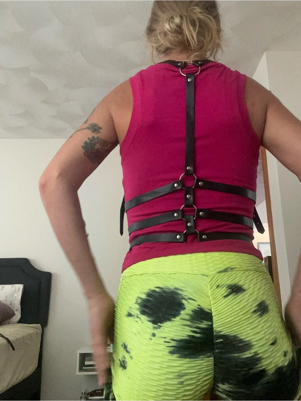 Women's Fitted Magenta Tank Top with Strappy Harness Detail